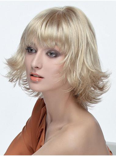 Blonde Classic Shoulder Length 12" Monofilament Synthetic Wigs Women