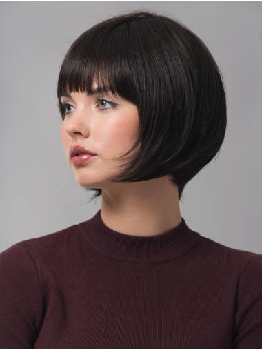 8" Straight Black Bobs Hand Knotted Wigs