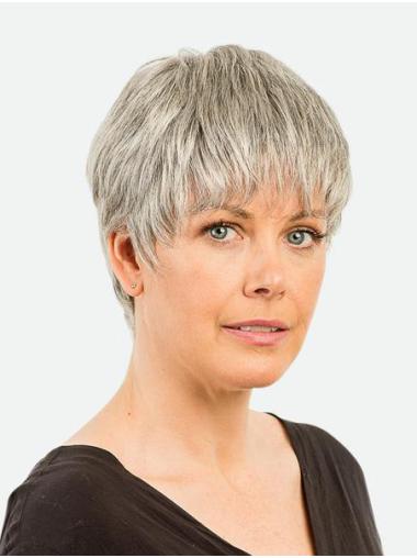 4" Cropped Boycuts Synthetic Straight Beautiful Grey Wigs