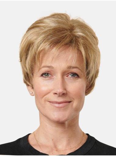Short Straight Synthetic Blonde Boycuts Fashion Lace Wigs
