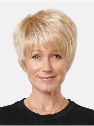 Short Straight Synthetic Platinum Blonde Boycuts Affordable Lace Front Wigs