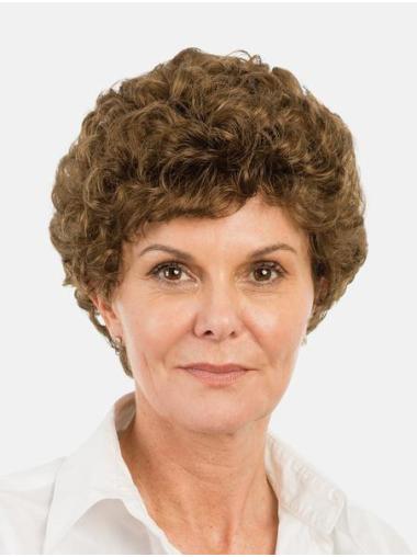 Short Curly Synthetic Brown Bobs Monofilament Wigs