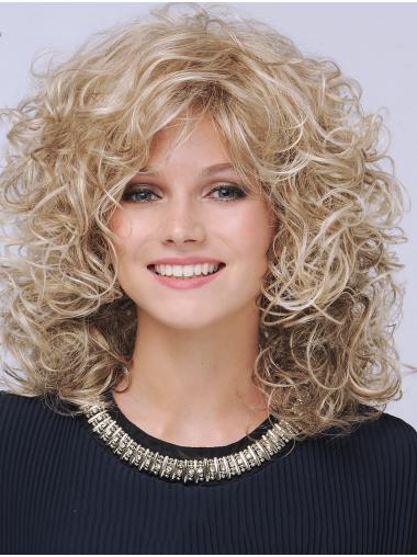 Monofilament Curly Synthetic With Bangs Womens Medium Wigs