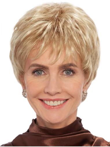 8" Straight Blonde With Bangs 100 Hand Tied Wigs