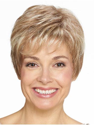 Blonde 8" Straight Short Boycuts Monofilament Very Cheap Synthetic Wigs