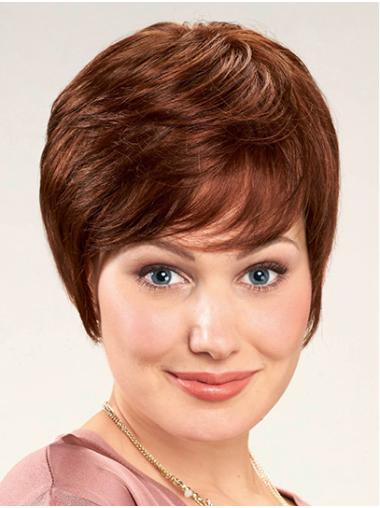 Synthetic Straight 8" Auburn With Bangs Women Lace Front Wigs