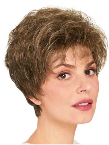 Capless Wavy Brown 8" Synthetic Wigs Cheap