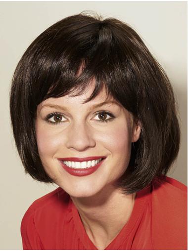 Straight Chin Length Black 10" Bobs Synthetic Monofilament Wig