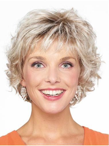 Curly Chin Length Blonde 10" Bobs Synthetic Monofilament Wigs For Ladies