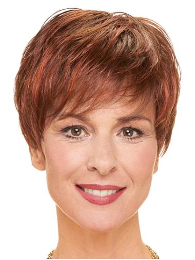 Straight Short Red 8" Layered Synthetic Cheap Monofilament Wigs