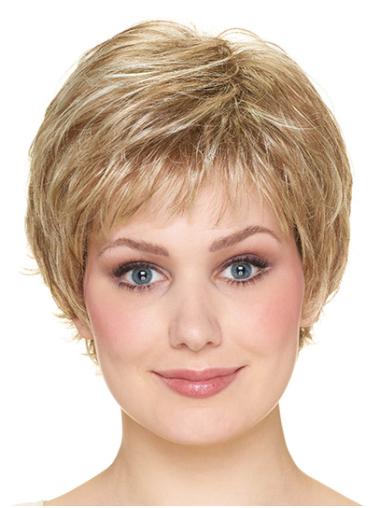 Blonde 8" Wavy Short With Bangs Capless Synthetic Wigs