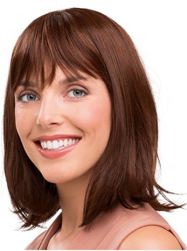 Shoulder Length Capless Synthetic 14" With Bangs Medium Length Wig