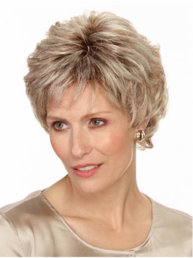 Wavy Short Grey 8" Layered Synthetic Fabulous Monofilament Wigs