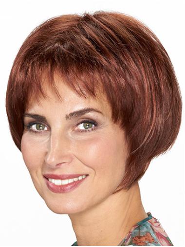 Chin Length Monofilament Straight Synthetic Auburn Bob Wigs