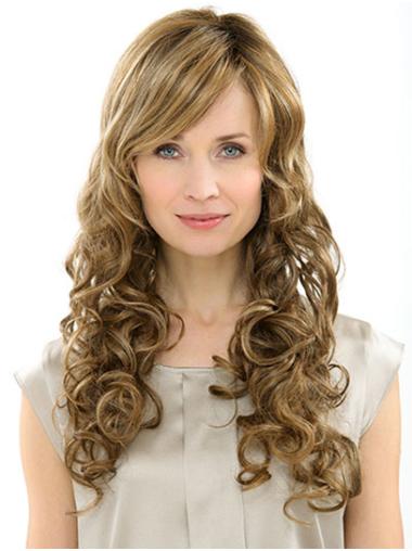 22" Monofilament Curly Synthetic With Bangs Cheap Long Wig