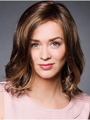 Shoulder Length Monofilament Wavy Synthetic Brown Women Bob Wigs