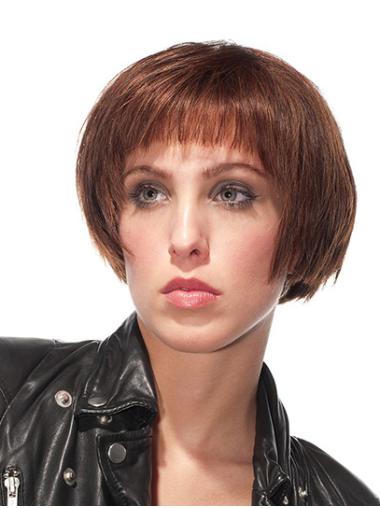 8" Straight Short Brown Bobs Synthetic 100% Hand-Tied Wig