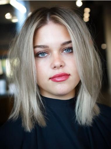 Medium Length Blonde Human Hair Wigs Bobs Straight Monofilament Wigs