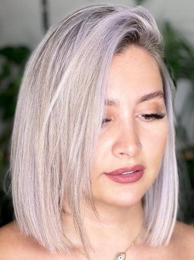 Silver Medium Hair Wigs Bobs Lace Front Synthetic Wigs