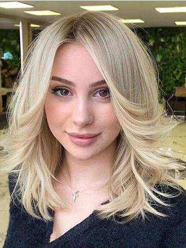 Medium Blonde Wigs Synthetic Wavy Layered 14" Wigs