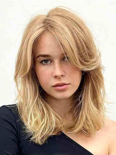 Wavy Human Hair Wig Medium Layered Wavy Lace Front Wigs