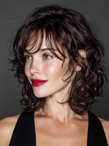 Medium Length Curly Hair Wigs Lace Front Remy Human Hair 12" Wigs