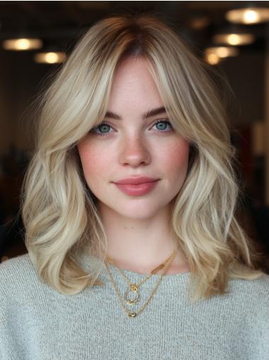 Blonde Medium Wigs Human Hair Layered Wavy Lace Front Wigs
