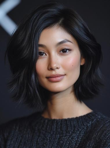 Wigs Medium Length Wavy Chin Length Lace Front Remy Human Hair 10" Wigs