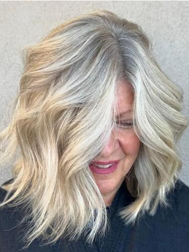 Medium Real Hair Wig Layered Wavy Monofilament Wigs