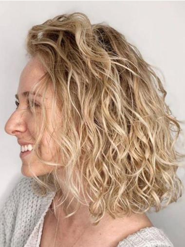 Ladies Medium Curly Wigs Chin Length Monofilament Remy Human Hair 12" Wigs