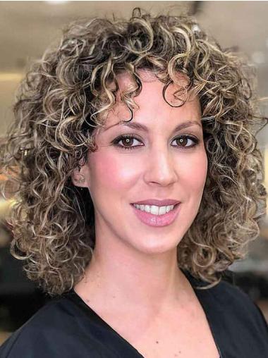 Medium Length Curly Ladies Grey Wigs Bobs Monofilament Synthetic Wigs