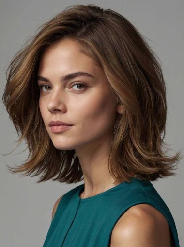 Medium Brown Wig Synthetic Wavy Layered 12" Wigs