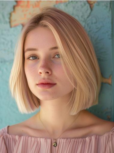 Mid Length Blonde Wigs Synthetic Straight Bobs 10" Wigs