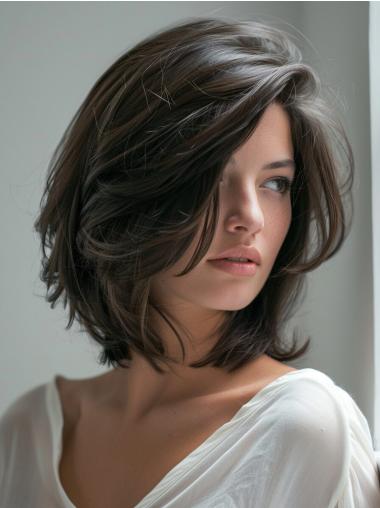 Medium Brown Wigs Synthetic Wavy Layered 12" Monofilament Wigs