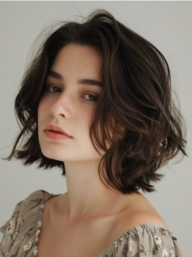 Lace Front Human Hair Wigs Medium Length 10" Chin Length Wavy Wigs