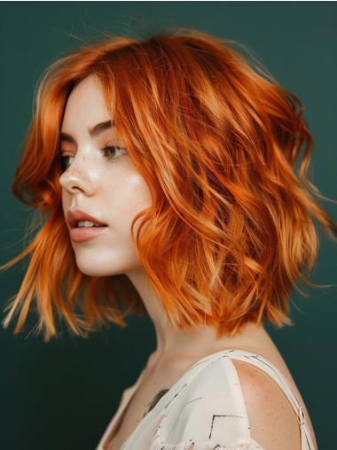 Medium Length Wavy Wig Monofilament Synthetic 12" Copper Wigs