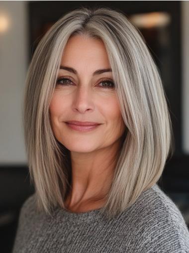 Medium Length Gray Wigs Bobs Monofilament Synthetic Wigs