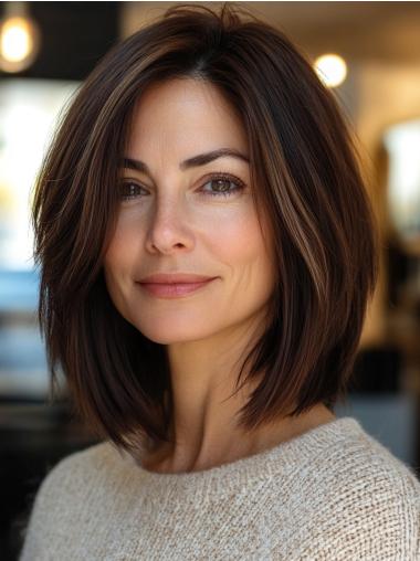 Medium Wig Monofilament Remy Human Hair 12" Brown Wigs