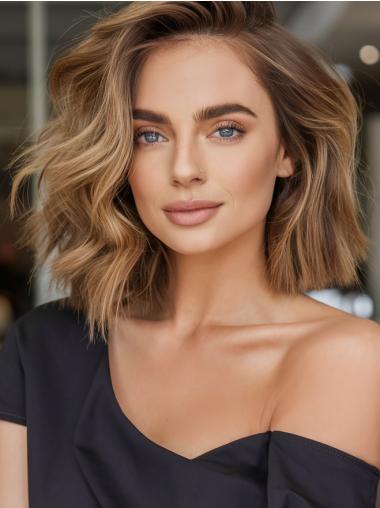 Lace Front Medium Length Blonde Wig 12" Chin Length Wavy Wigs