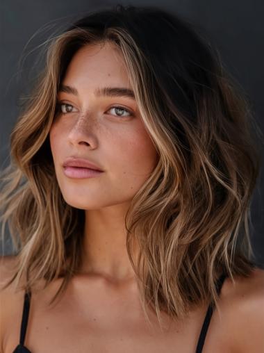 Woman'S Wigs Medium Lace Front 12" Wavy Remy Human Hair Wigs