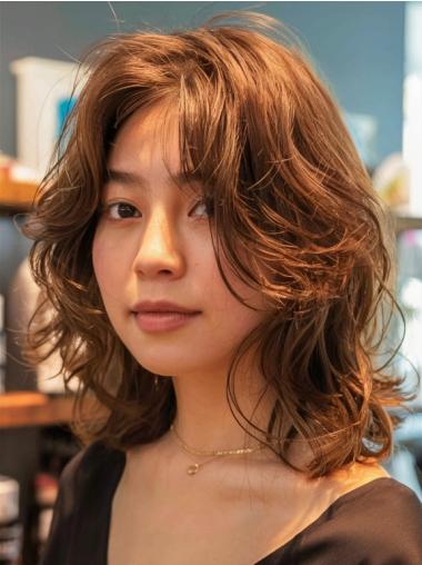 Medium Brown Human Hair Wigs 12" Wavy Monofilament Wigs