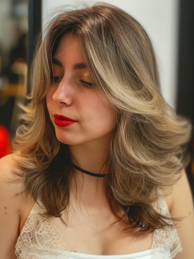 Medium Length Wigs Human Hair Blonde 14" Wavy Lace Front Wigs