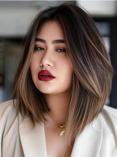 Medium Length Bob Wig Lace Front Remy Human Hair 12" Ombre/2 tone Wigs