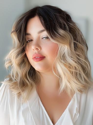 Medium Real Hair Wig Ombre/2 tone 12" Wavy Lace Front Wigs