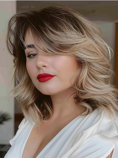 Real Hair Wigs Medium Length Ombre/2 tone 12" Wavy Lace Front Wigs