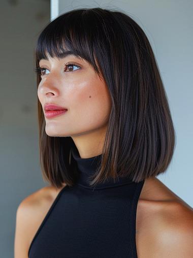 Ladies Medium Length Real Hair Wigs Brown 12" Straight Lace Front Wigs