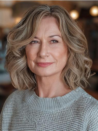 Medium Length Wavy Hair Wigs Monofilament Remy Human Hair 12" Wigs