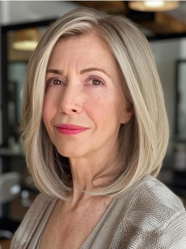 Medium Length Ladies Wigs Lace Front Remy Human Hair 12" Blonde Wigs