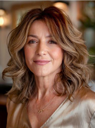 Brown Hair Wig Medium Length Monofilament 14" Wavy Synthetic Wigs