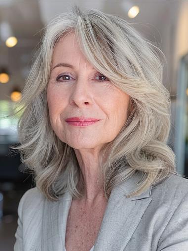 Silver Medium Hair Wigs Layered Lace Front Synthetic Wigs